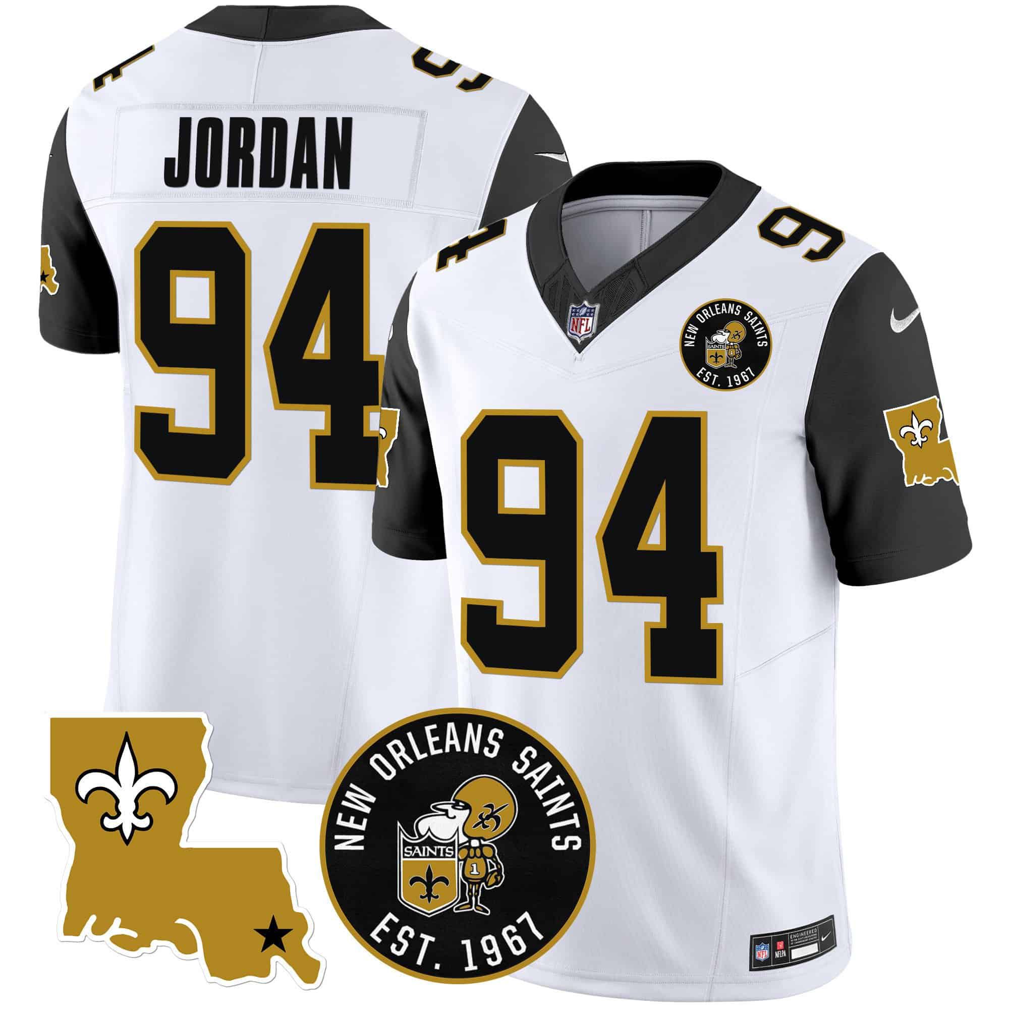 Men New Orleans Saints #94 Jordan White 2024 Nike 1967 Patch Vapor Limited NFL Jersey style 2